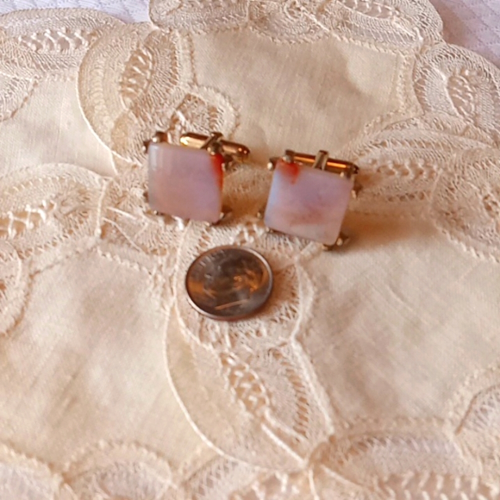 Cufflinks, VTG, Rose Quartz,GoldTone( Not sure of caliber) Luxury - Picture 2 of 4